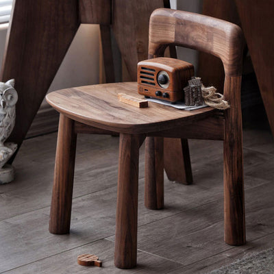 Contemporary Retro Square Walnut Low Stool Backrest Armless For Living Room