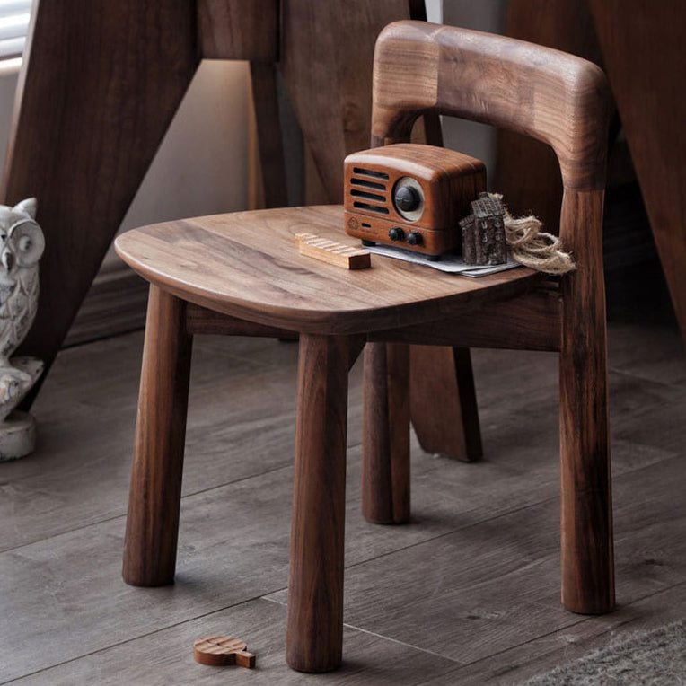 Contemporary Retro Square Walnut Low Stool Backrest Armless For Living Room