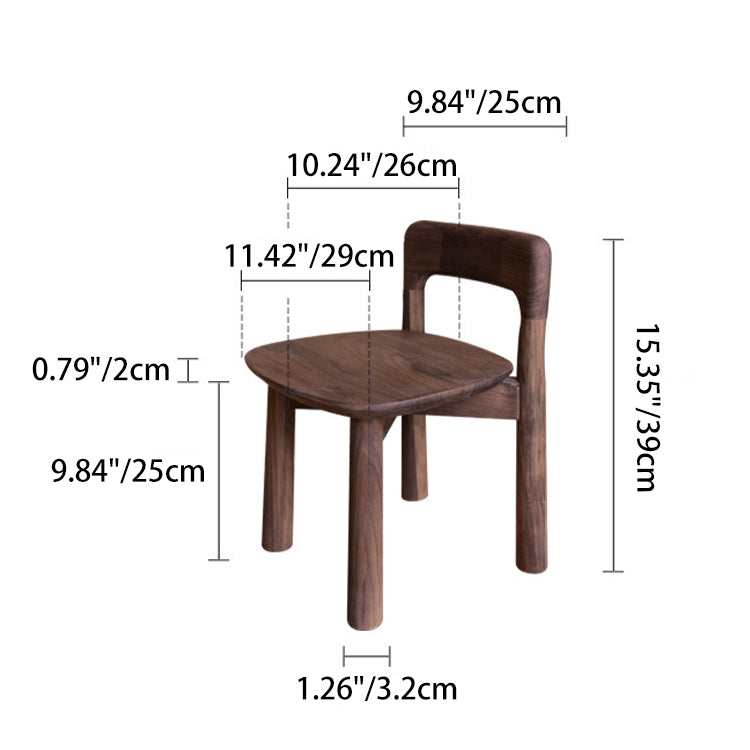 Contemporary Retro Square Walnut Low Stool Backrest Armless For Living Room