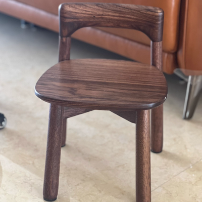 Contemporary Retro Square Walnut Low Stool Backrest Armless For Living Room