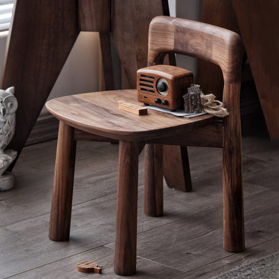 Contemporary Retro Square Walnut Low Stool Backrest Armless For Living Room