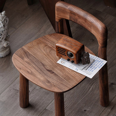 Contemporary Retro Square Walnut Low Stool Backrest Armless For Living Room