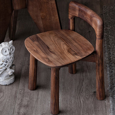 Contemporary Retro Square Walnut Low Stool Backrest Armless For Living Room