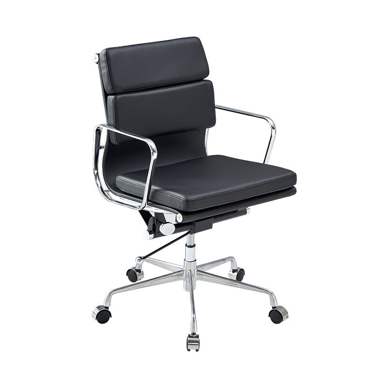 Moderner minimalistischer drehbarer Schreibtischstuhl aus PU-Leder und Aluminiumlegierung in Rechteckform mit Rückenlehne und Armlehnen für das Arbeitszimmer 