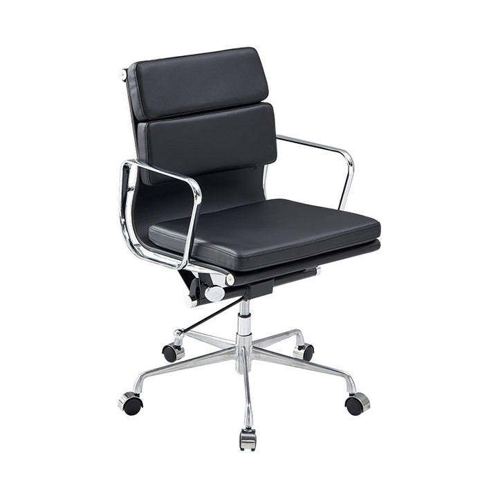Moderner minimalistischer drehbarer Schreibtischstuhl aus PU-Leder und Aluminiumlegierung in Rechteckform mit Rückenlehne und Armlehnen für das Arbeitszimmer 