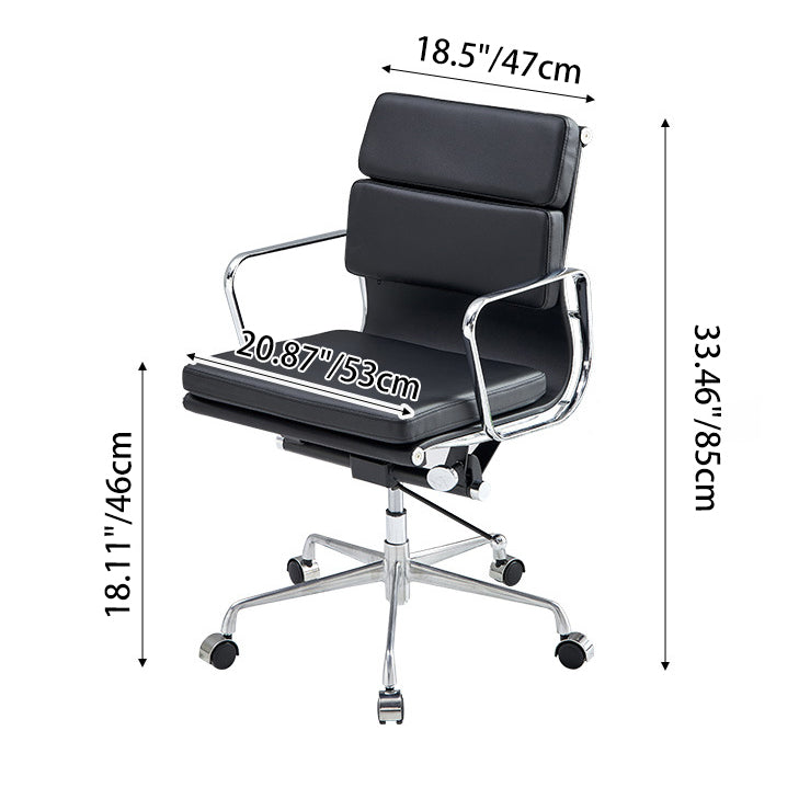 Moderner minimalistischer drehbarer Schreibtischstuhl aus PU-Leder und Aluminiumlegierung in Rechteckform mit Rückenlehne und Armlehnen für das Arbeitszimmer 