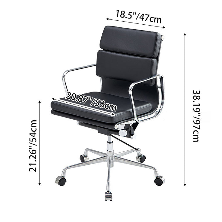 Moderner minimalistischer drehbarer Schreibtischstuhl aus PU-Leder und Aluminiumlegierung in Rechteckform mit Rückenlehne und Armlehnen für das Arbeitszimmer 