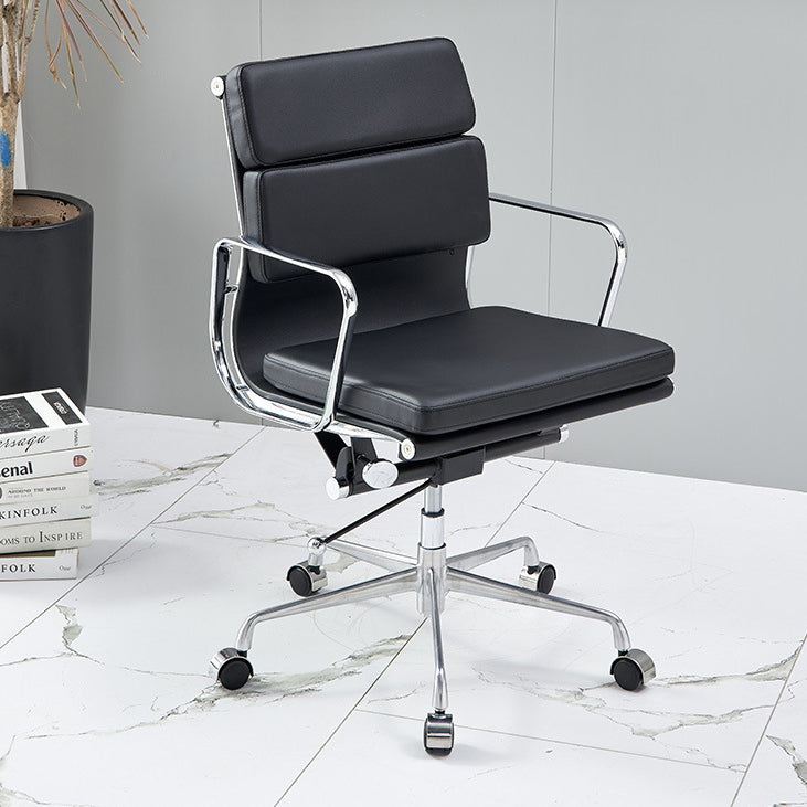 Moderner minimalistischer drehbarer Schreibtischstuhl aus PU-Leder und Aluminiumlegierung in Rechteckform mit Rückenlehne und Armlehnen für das Arbeitszimmer 