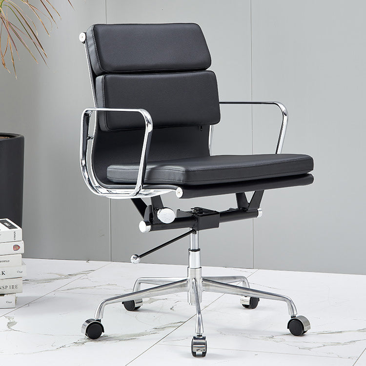 Moderner minimalistischer drehbarer Schreibtischstuhl aus PU-Leder und Aluminiumlegierung in Rechteckform mit Rückenlehne und Armlehnen für das Arbeitszimmer 
