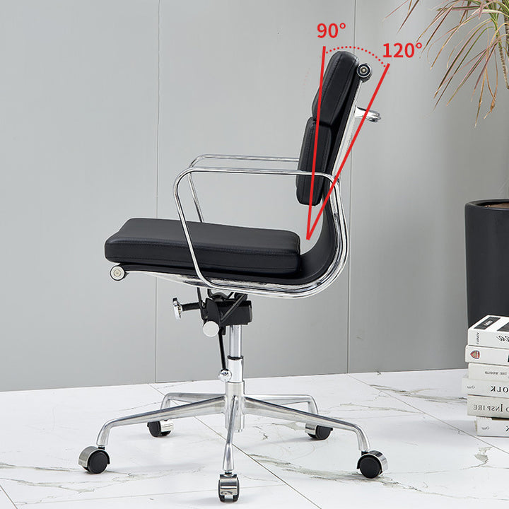 Moderner minimalistischer drehbarer Schreibtischstuhl aus PU-Leder und Aluminiumlegierung in Rechteckform mit Rückenlehne und Armlehnen für das Arbeitszimmer 