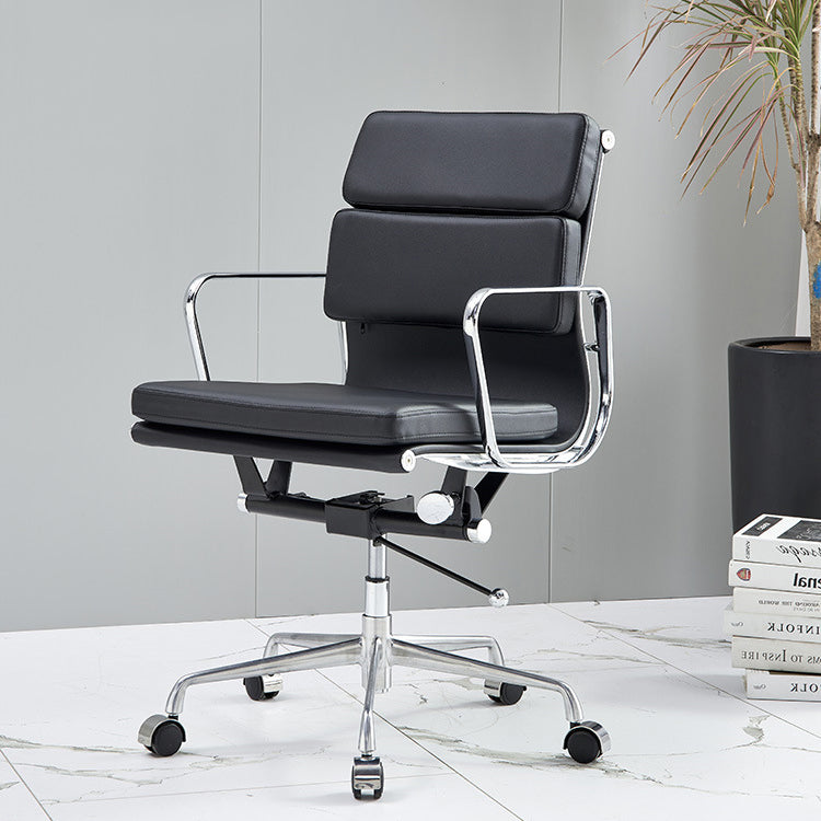 Moderner minimalistischer drehbarer Schreibtischstuhl aus PU-Leder und Aluminiumlegierung in Rechteckform mit Rückenlehne und Armlehnen für das Arbeitszimmer 