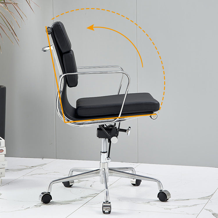 Moderner minimalistischer drehbarer Schreibtischstuhl aus PU-Leder und Aluminiumlegierung in Rechteckform mit Rückenlehne und Armlehnen für das Arbeitszimmer 
