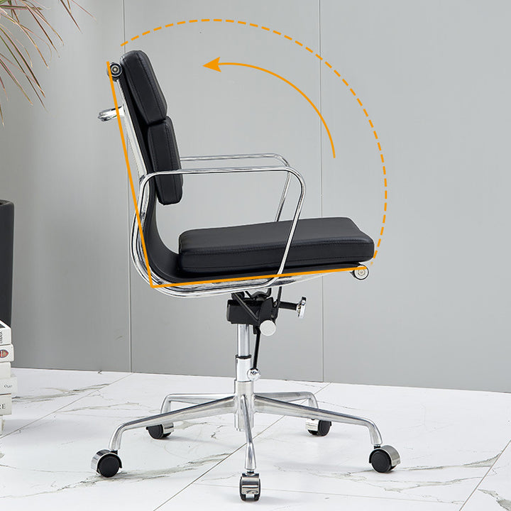 Moderner minimalistischer drehbarer Schreibtischstuhl aus PU-Leder und Aluminiumlegierung in Rechteckform mit Rückenlehne und Armlehnen für das Arbeitszimmer 