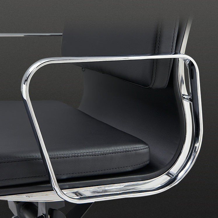 Moderner minimalistischer drehbarer Schreibtischstuhl aus PU-Leder und Aluminiumlegierung in Rechteckform mit Rückenlehne und Armlehnen für das Arbeitszimmer 