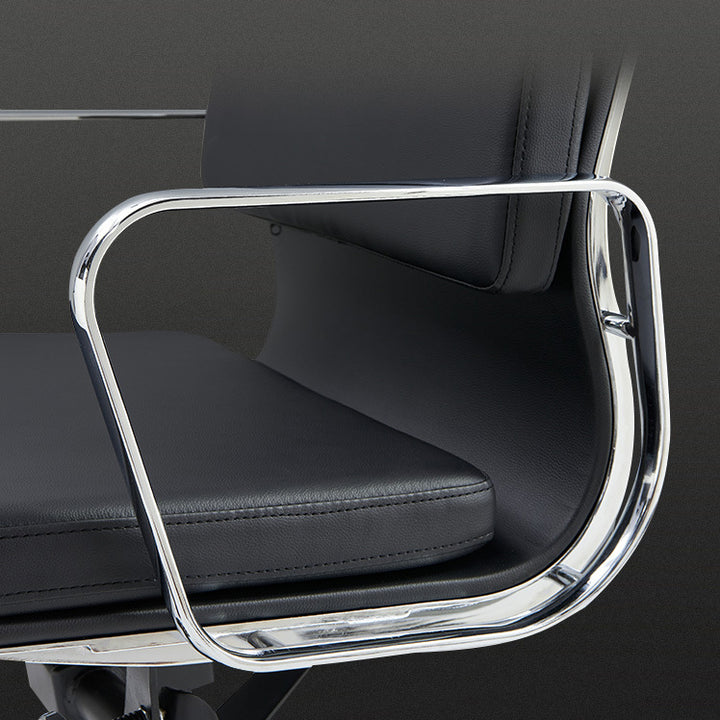 Moderner minimalistischer drehbarer Schreibtischstuhl aus PU-Leder und Aluminiumlegierung in Rechteckform mit Rückenlehne und Armlehnen für das Arbeitszimmer 