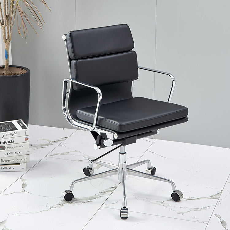 Moderner minimalistischer drehbarer Schreibtischstuhl aus PU-Leder und Aluminiumlegierung in Rechteckform mit Rückenlehne und Armlehnen für das Arbeitszimmer 
