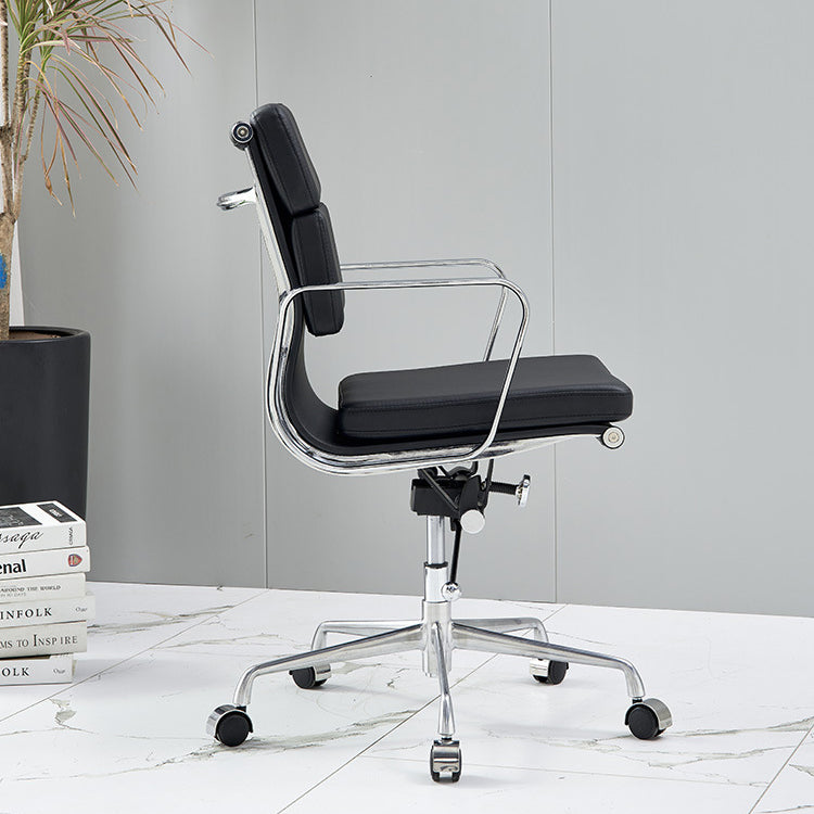 Moderner minimalistischer drehbarer Schreibtischstuhl aus PU-Leder und Aluminiumlegierung in Rechteckform mit Rückenlehne und Armlehnen für das Arbeitszimmer 