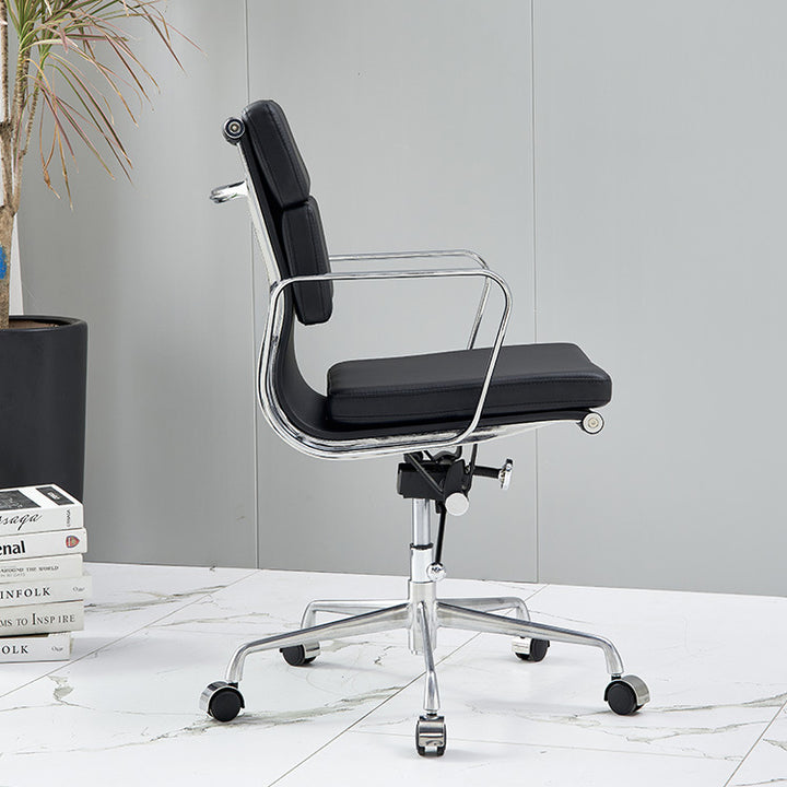 Moderner minimalistischer drehbarer Schreibtischstuhl aus PU-Leder und Aluminiumlegierung in Rechteckform mit Rückenlehne und Armlehnen für das Arbeitszimmer 