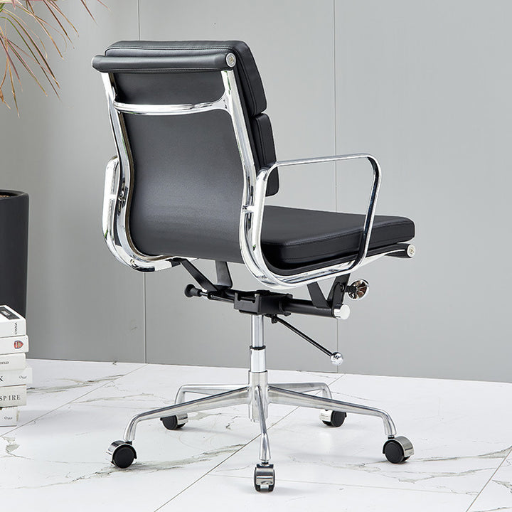 Moderner minimalistischer drehbarer Schreibtischstuhl aus PU-Leder und Aluminiumlegierung in Rechteckform mit Rückenlehne und Armlehnen für das Arbeitszimmer 