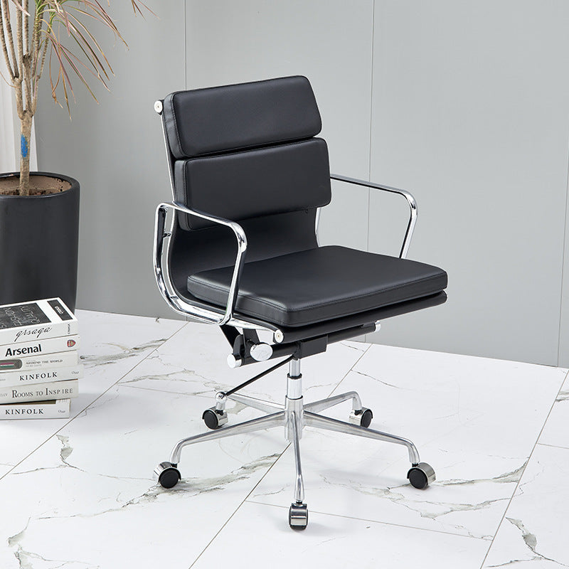Moderner minimalistischer drehbarer Schreibtischstuhl aus PU-Leder und Aluminiumlegierung in Rechteckform mit Rückenlehne und Armlehnen für das Arbeitszimmer 
