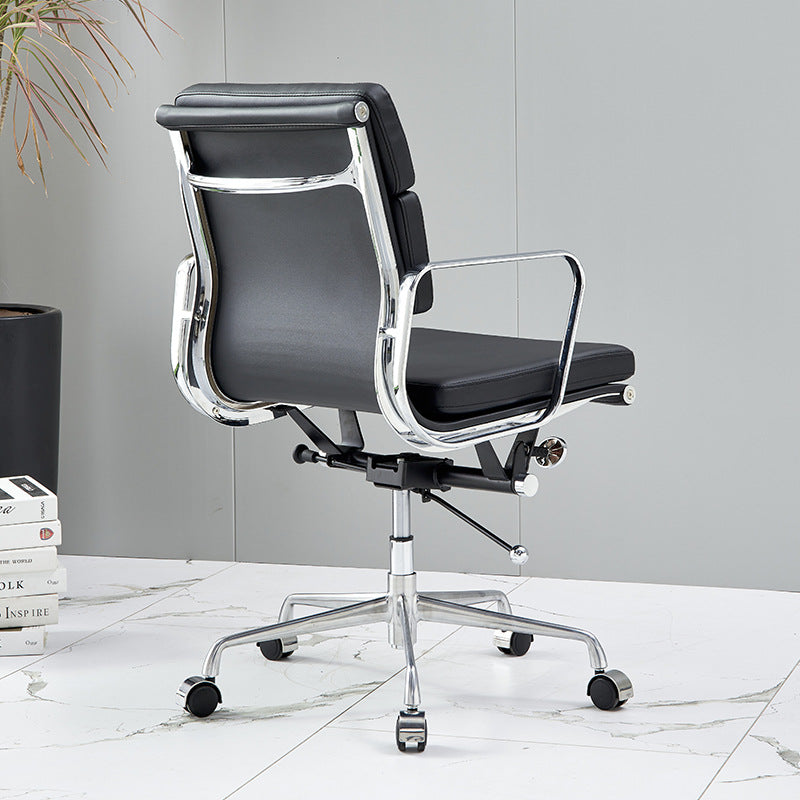 Moderner minimalistischer drehbarer Schreibtischstuhl aus PU-Leder und Aluminiumlegierung in Rechteckform mit Rückenlehne und Armlehnen für das Arbeitszimmer 
