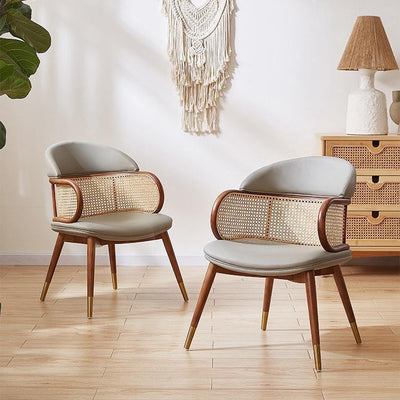 Silla de comedor de cuero sintético con respaldo y reposabrazos para comedor, estilo tradicional japonés 