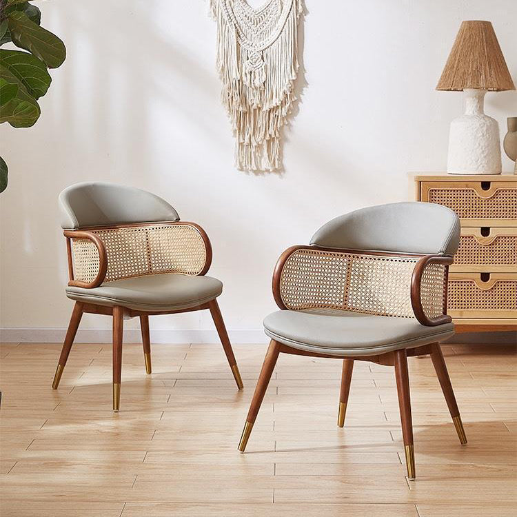 Silla de comedor de cuero sintético con respaldo y reposabrazos para comedor, estilo tradicional japonés 