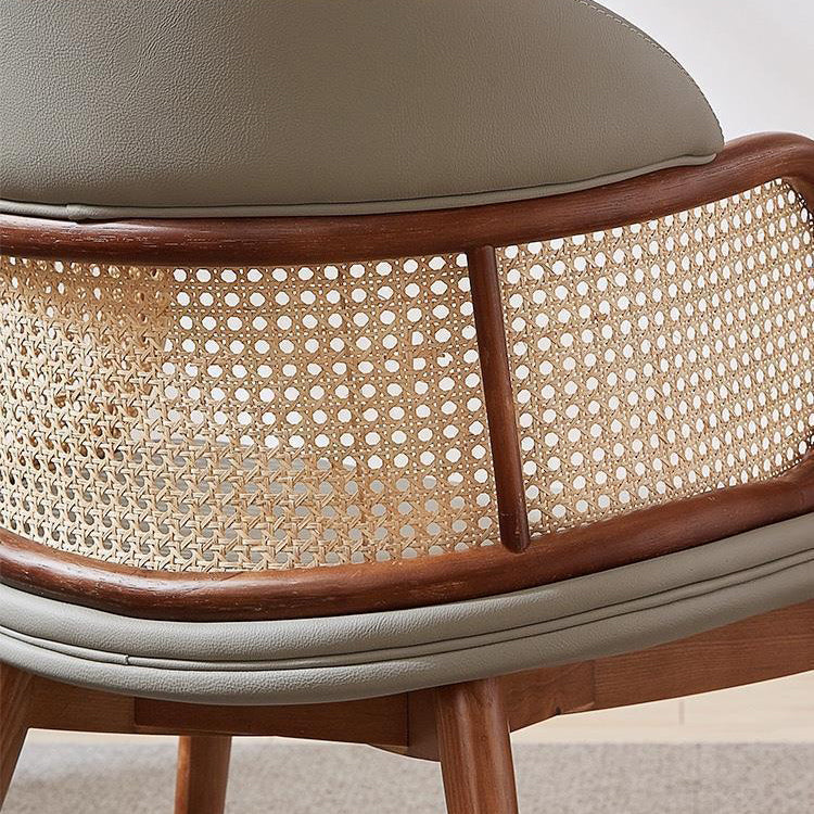 Silla de comedor de cuero sintético con respaldo y reposabrazos para comedor, estilo tradicional japonés 