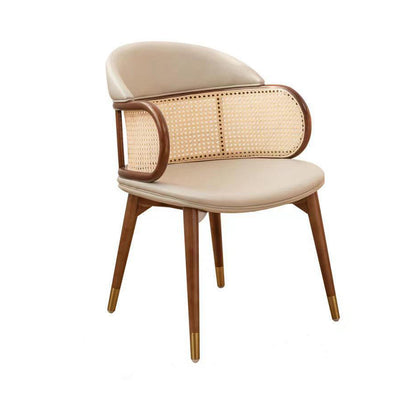 Silla de comedor de cuero sintético con respaldo y reposabrazos para comedor, estilo tradicional japonés 