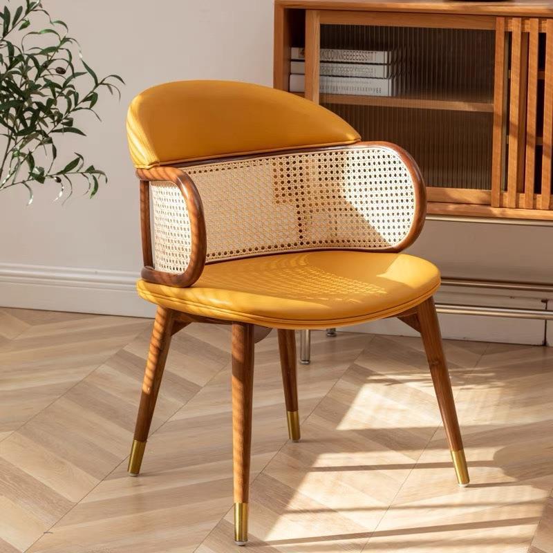 Silla de comedor de cuero sintético con respaldo y reposabrazos para comedor, estilo tradicional japonés 
