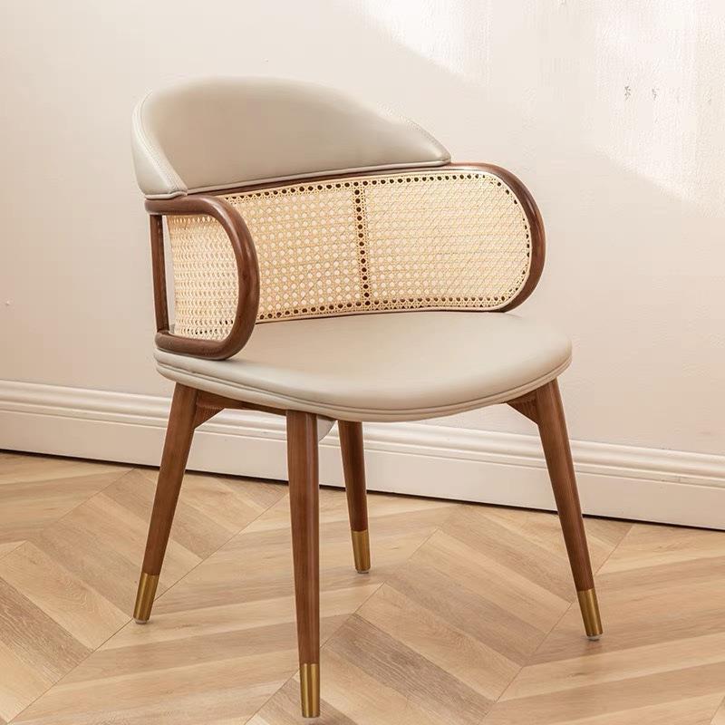 Silla de comedor de cuero sintético con respaldo y reposabrazos para comedor, estilo tradicional japonés 