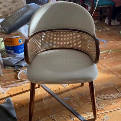 Silla de comedor de cuero sintético con respaldo y reposabrazos para comedor, estilo tradicional japonés 