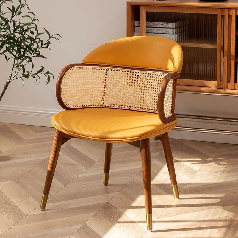 Silla de comedor de cuero sintético con respaldo y reposabrazos para comedor, estilo tradicional japonés 
