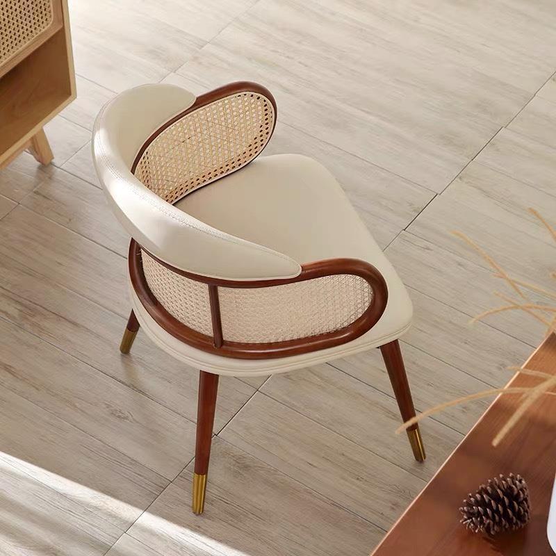 Silla de comedor de cuero sintético con respaldo y reposabrazos para comedor, estilo tradicional japonés 