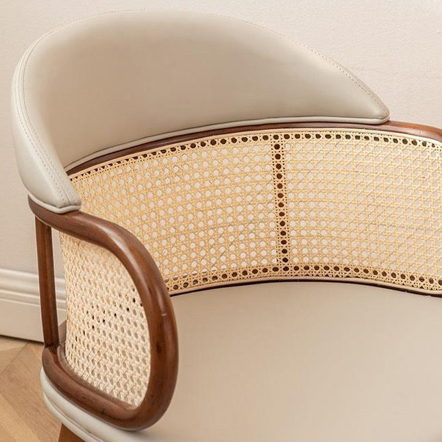 Silla de comedor de cuero sintético con respaldo y reposabrazos para comedor, estilo tradicional japonés 