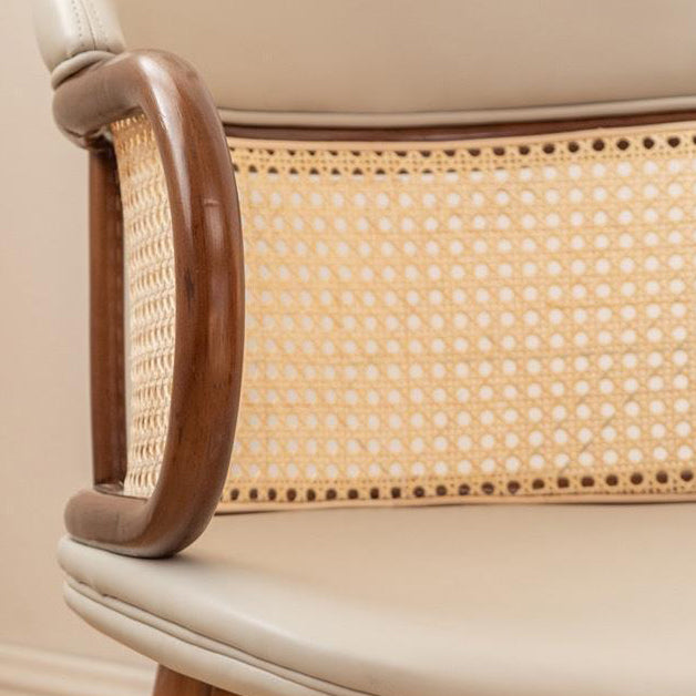 Silla de comedor de cuero sintético con respaldo y reposabrazos para comedor, estilo tradicional japonés 