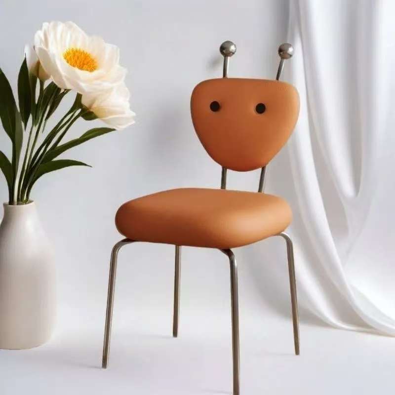 Contemporáneo Creativo Cuadrado Extraterrestre Cuero Lana de Cordero Hierro Silla de Comedor Respaldo Sin Brazos Para Comedor 