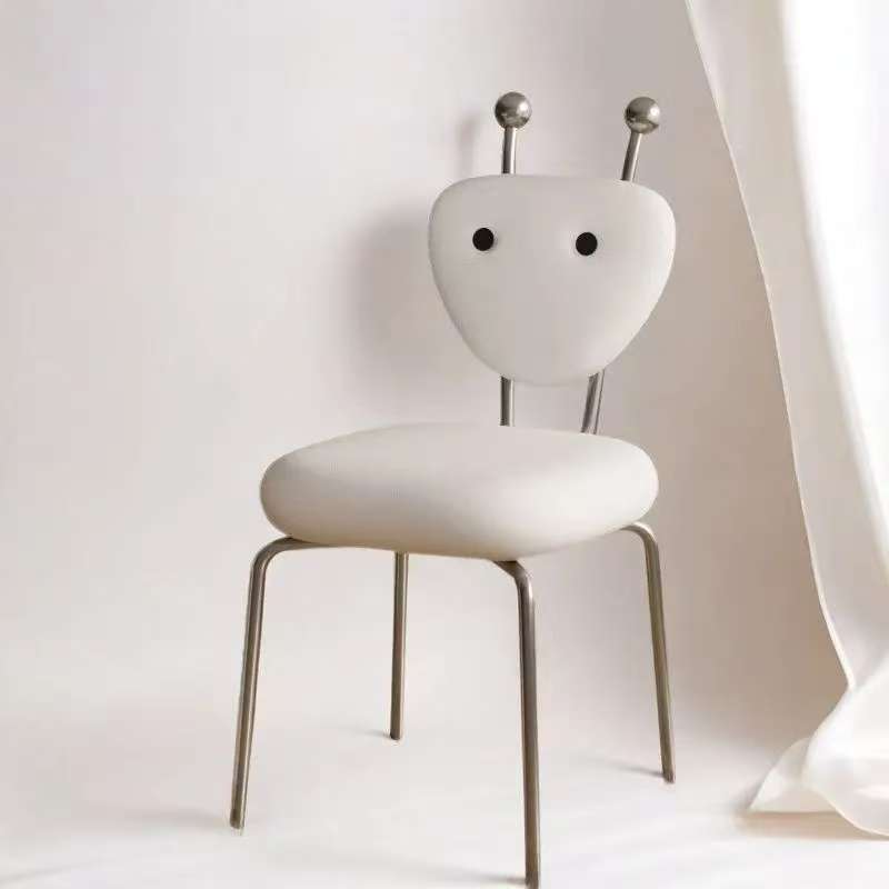Contemporáneo Creativo Cuadrado Extraterrestre Cuero Lana de Cordero Hierro Silla de Comedor Respaldo Sin Brazos Para Comedor 