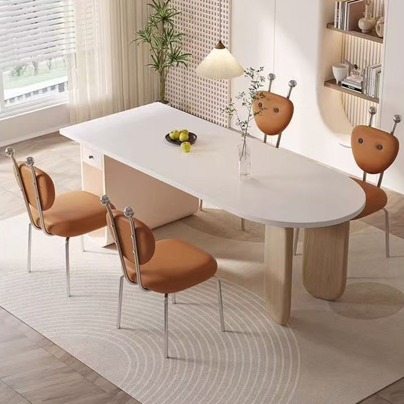 Contemporáneo Creativo Cuadrado Extraterrestre Cuero Lana de Cordero Hierro Silla de Comedor Respaldo Sin Brazos Para Comedor 