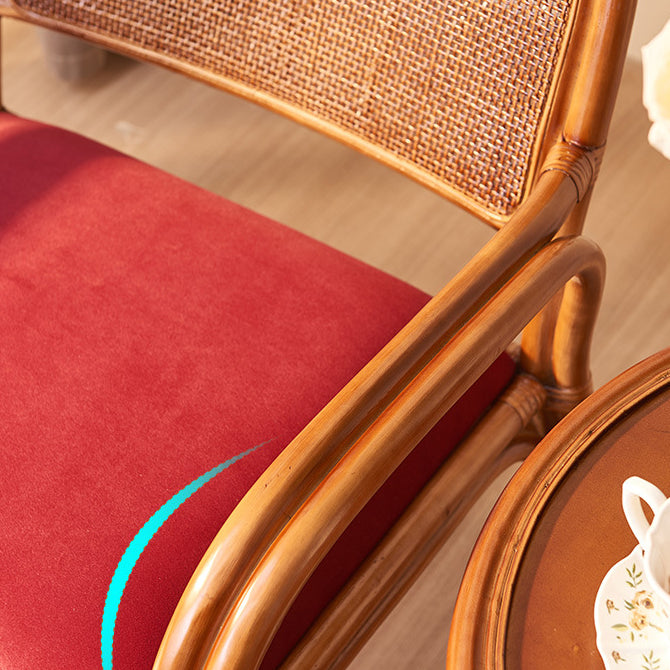 Traditioneller japanischer quadratischer Samt-Rattan-Webschaum-Akzentstuhl mit Rückenlehne und Armlehnen für das Wohnzimmer 
