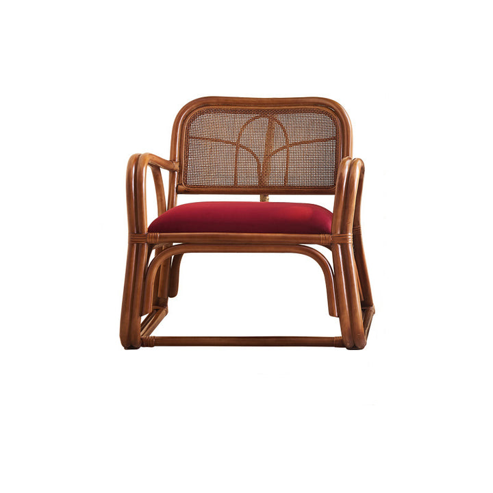 Traditioneller japanischer quadratischer Samt-Rattan-Webschaum-Akzentstuhl mit Rückenlehne und Armlehnen für das Wohnzimmer 