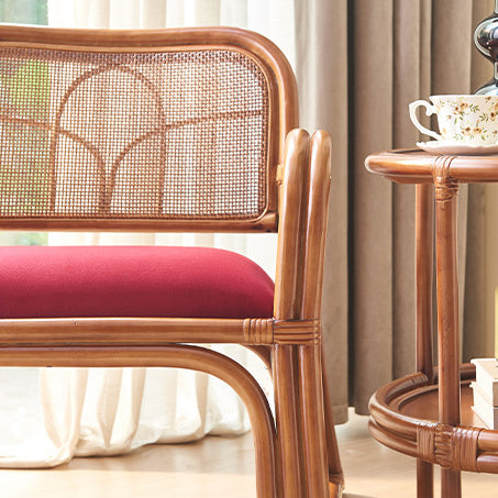 Traditioneller japanischer quadratischer Samt-Rattan-Webschaum-Akzentstuhl mit Rückenlehne und Armlehnen für das Wohnzimmer 
