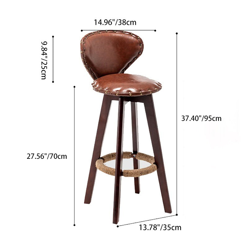 Taburete de bar contemporáneo escandinavo con arco redondo de cuero PU y madera maciza sin respaldo para comedor 