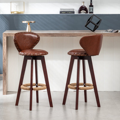 Taburete de bar contemporáneo escandinavo con arco redondo de cuero PU y madera maciza sin respaldo para comedor 