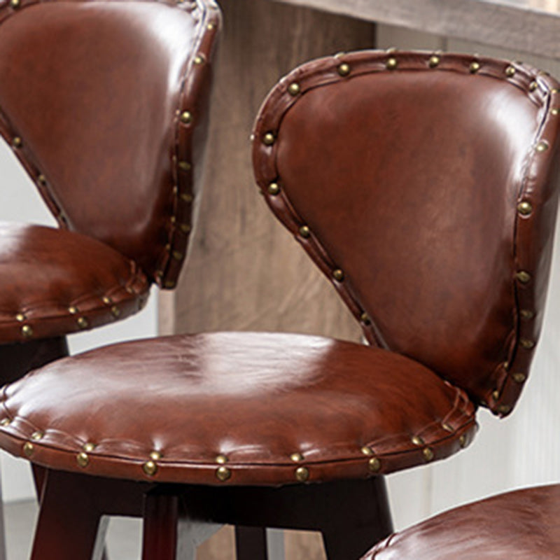Taburete de bar contemporáneo escandinavo con arco redondo de cuero PU y madera maciza sin respaldo para comedor 
