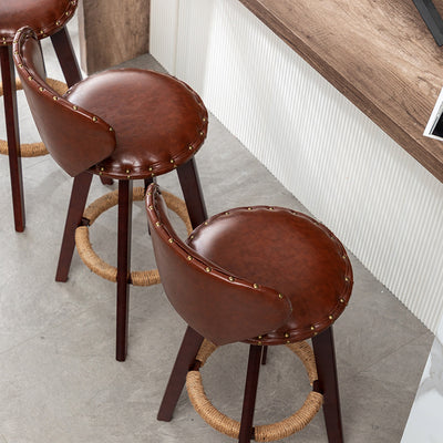 Taburete de bar contemporáneo escandinavo con arco redondo de cuero PU y madera maciza sin respaldo para comedor 