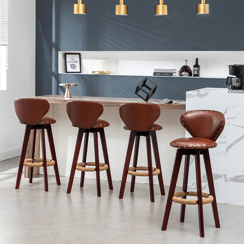 Taburete de bar contemporáneo escandinavo con arco redondo de cuero PU y madera maciza sin respaldo para comedor 