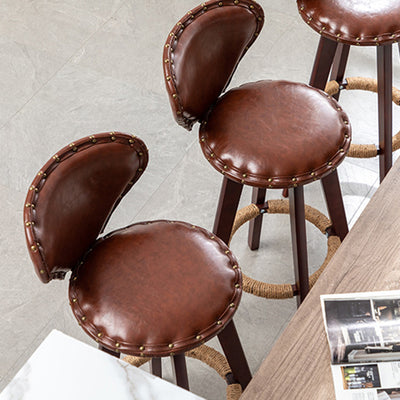 Taburete de bar contemporáneo escandinavo con arco redondo de cuero PU y madera maciza sin respaldo para comedor 