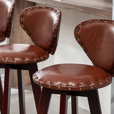 Taburete de bar contemporáneo escandinavo con arco redondo de cuero PU y madera maciza sin respaldo para comedor 