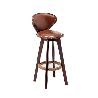 Taburete de bar contemporáneo escandinavo con arco redondo de cuero PU y madera maciza sin respaldo para comedor 